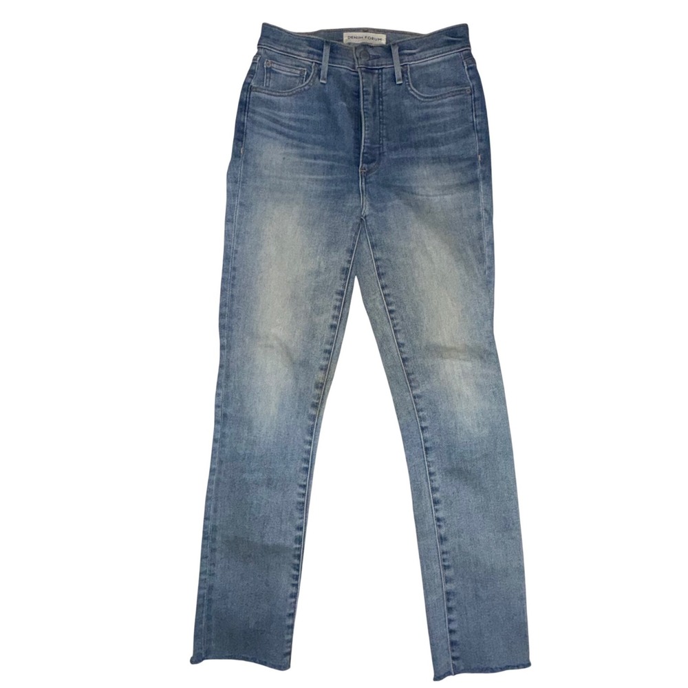 Denim Forum Lola High Rise Skinny Crop 26 Blue High Rise Raw Hem  Minimalist